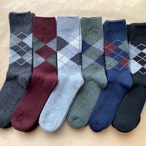 Men's Wool & Cashmere Blend Argyle Socks Luxury Gift for Him Boyfriend Gift image 1