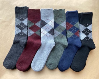 Men's Wool & Cashmere Blend Argyle Socks | Luxury Gift for Him | Boyfriend Gift |