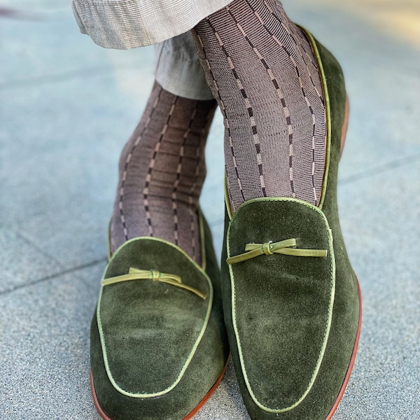 Men's Ribbed Dress Socks | Mercerized Cotton Socks | Groomsmen Socks | Thin Socks | Green Black Brown Blue Socks | Father’s Day Gift