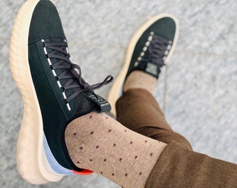 Men's Polka Dots Dress Socks | Cotton Gauze Dress Socks for Men | Beige Socks | Black Socks