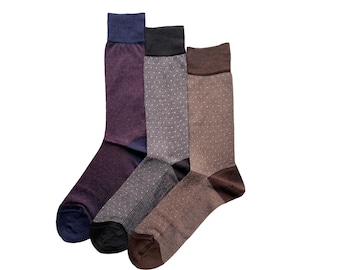 Men's Polka Dots Luxury Socks | Dress Socks | Polka Dots and Birdseye Socks | Fil D'Ecosse Socks | Brown Dress Socks