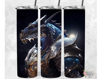 Armored Dragon Tumbler Wrap: Seamless PNG Design (Digital Download)