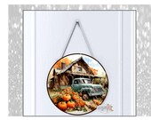 Fall Truck Pumpkin Door Hanger Sublimation Design (Digital Download)