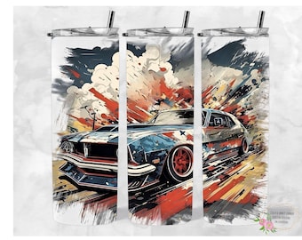 Akwarelowa folia na kubek z motywem samochodu wyścigowego Demolition Derby: bezszwowa, w formacie PNG (pobranie cyfrowe)