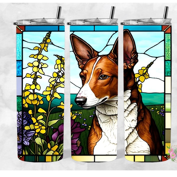 Podenco Canario Dog Breed stained glass 20oz Tumbler Wrap, PNG, Seamless Design, Digital Download, sublimation digital download, dog lover