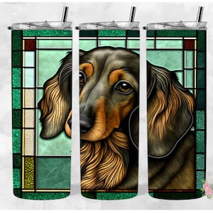 Vaso recto delgado de 20 oz con diseño de perro salchicha, vaso de vidrio manchado, envoltura de vaso de perro salchicha, png, vaso PNG, descarga digital de sublimación, perro