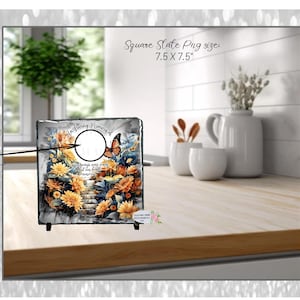 Sublimation Slate PNG - Memorial Stairway to my heart (Add your photo) sunflowers, 7.5x7.5, 300 dpi, PNG, Instant Digital download, memorial