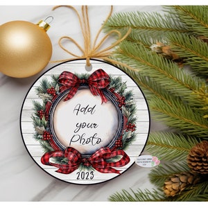 Round Christmas Ornament add a photo, Sublimation Holiday Ornament, Round PNG Ornament for Holiday Gifts 3D wood Ornament, 300di, Christmas