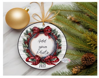 Round Christmas Ornament add a photo, Sublimation Holiday Ornament, Round PNG Ornament for Holiday Gifts 3D wood Ornament, 300di, Christmas