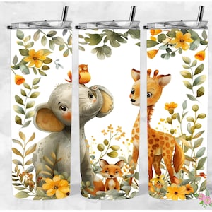 Cuteness overload Elephant Giraffe Fox 20oz Tumbler Wrap, 300dpi, PNG, Seamless Design, Digital Download, sublimation digital download png