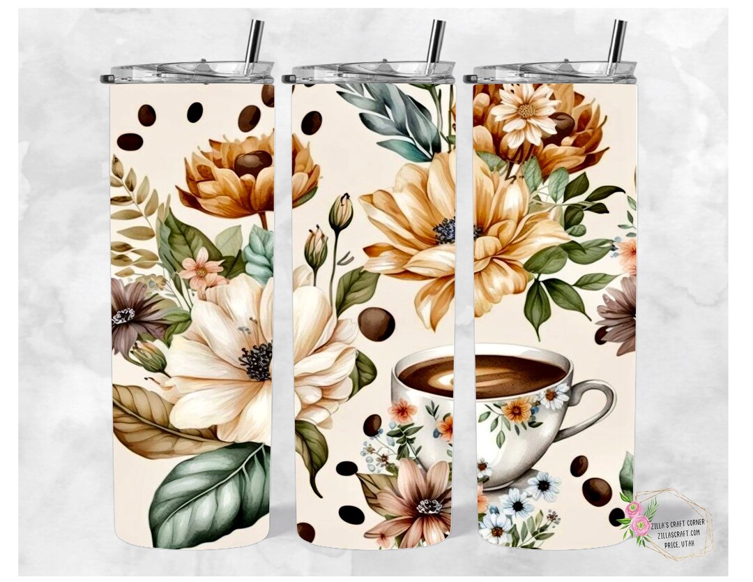 Coffee Watercolor 20 Oz Skinny Tumbler, Sublimation Design Template ...