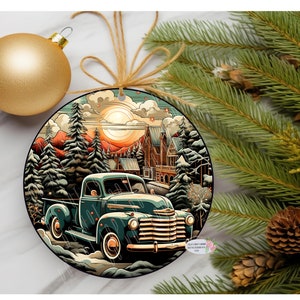 Vintage Pickup Truck Christmas ornament , Christmas Round Ornament, Instant Download, Christmas classic truck png, 300dpi, sublimation png