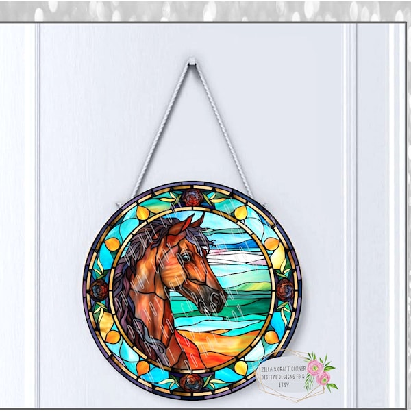 Horse Stained Glass Door Hanger, Sublimation Digital Design, Instant Digital Download png, PNG, Seamless Design, Digital Download, door png