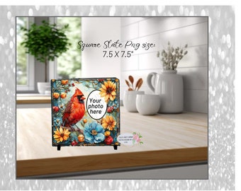 Slate - Memorial 7.5x7.5, Beautiful Cardinal add a photo and personalize, Sublimation, Download, 300 dpi, PNG, Digital Design, sublimation