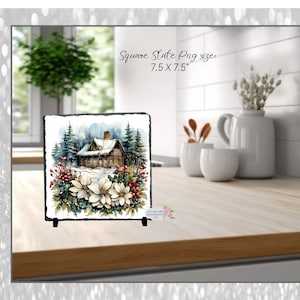 Slate Beautiful Winter Scenery 7.5x7.5, Beautiful Winter County Art Setting with Stream, Sublimation Download, 300 dpi, PNG, Digital Design