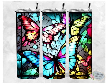 Butterfly Stained Glass Tumbler Wrap: 20oz Skinny Straight Design (Digital Download)