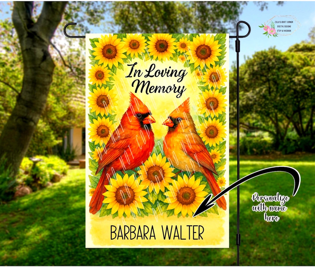 In Loving Memory Cardinals and Sunflowers, Memorial Garden Flag ...