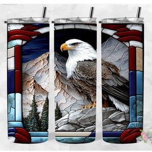 American Eagle Stained Glass, 20oz Skinny Tumbler Wrap, 300dpi, PNG, Seamless Design, Instant Digital Download, Patriotic png, sublimation
