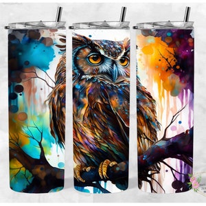 Owl in Alcohol Ink 20 oz Skinny Tumbler Sublimation Design Digital Download PNG Instant DIGITAL ONLY  Dog Wildlife Tumbler Wrap Owl