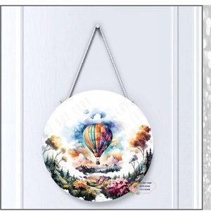 Door Hanger - Hot Air Balloon, Sublimation Round Door Hanger, 300dpi, Wall Art, Wreath Sign, Hot Air Balloon png, Home Decor door hanger,