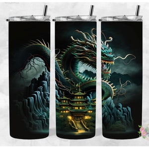 Dragon  Castle, 20 Oz Skinny Tumbler Wrap, Straight Tumbler PNG, Digital Download, PNG