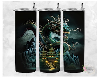 Dragon Castle Tumbler Wrap: 20 Oz Skinny Tumbler PNG (Digital Download)