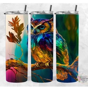 Alcohol Ink Owl Digital 20 oz Skinny Straight Tumbler png, Sublimation 20 oz tumbler Alcohol Ink Owl, Digital Download png, 20 oz Tumbler