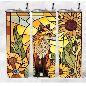 Fox Stained Glass 20 oz Skinny Tumbler, Sublimation Design Template Dragon, Tumbler Straight PNG Digital Download,Tumbler 20 oz straight png