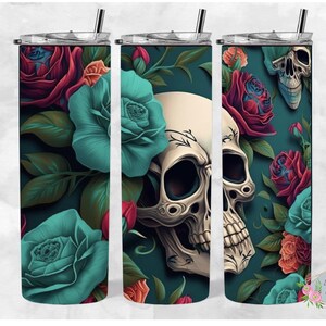 Skulls and Roses 20oz Skinny Tumbler Wrap, PNG, Seamless Design, Digital Download, Sublimation Tumbler wrap, sublimation png, skull lovers