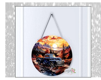 Accroche-porte de camion classique PNG : Sunset Mountain Scene (téléchargement numérique)