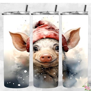 Pig wearing a Santa hat 300dpi 20oz straight wrap, PNG, Sublimation digital download wrap, Sublimation tumbler wrap, sublimation tumbler png