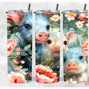 3 Pigs in Watercolor with flowers 20oz Tumbler Wrap, PNG, Seamless Design, Digital Download, sublimation digital download png, tumbler png