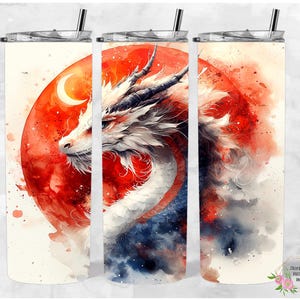 Dragon in vibrant watercolors, 20 oz Skinny Straight Tumbler Wrap, 300dpi, seamless design, Tumbler PNG, Instant Digital Download, PNG