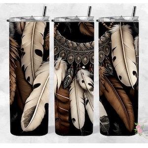 Indian Feathers 20oz Skinny Tumbler, Sublimation Design Template, Tumbler Straight PNG Digital Download, Tumbler 20 oz straight skinny wrap