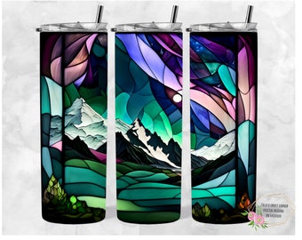 Northern Lights Tumbler Wrap: Mountain Stars Seamless Design (Digital Download)