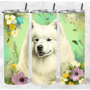 Samoyed Dog, 20oz Skinny Tumbler Wrap, PNG, Seamless Design, Digital Download, Hummingbirds png, sublimation png, sublimation wrap