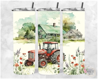 Farmhouse Tractor 20 oz Skinny Tumbler Sublimation Design (PNG Digital Download)