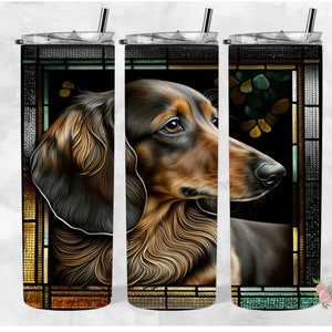 Dachshund Dog stained glass 20 0z skinny straight tumbler png, Dachshund tumbler wrap, png, tumbler Png, Sublimation Digital Download, dog