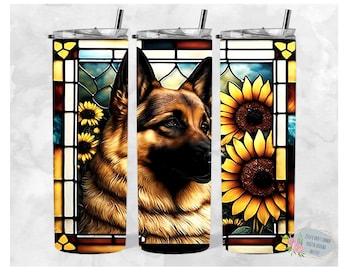 German Shepherd Stained Glass 20 oz Skinny Tumbler, Sublimation Design Template, Tumbler Straight PNG Digital Download wrap, Dog lover png