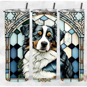 Vaso de vidrio de color con diseño de perro Blue Heeler de 20 oz, envuelto en PNG, descarga sin costuras, vaso de vidrio de 20 oz, descarga de sublimación, perro, amantes de los perros