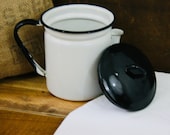 Vintage White Enamel Coffee Pot with Black Lid
