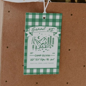 Tag de faveur du kit de survie du camp Bachelorette, Last Trail avant le voile Glamping Bach gueule de bois Kit Tag Adventure Bride modèle imprimable #072