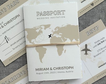 Destination Wedding Passport Invitation Template to download and print for Travel Themed Celebration #072w