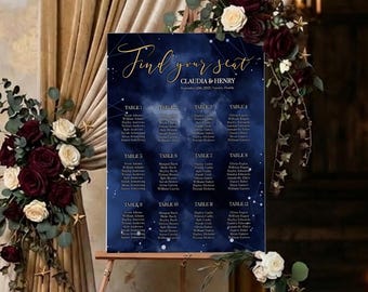 Celestial Wedding Seating Chart Printable, Starry Night Moon Reception Sign 066CE-SEAT