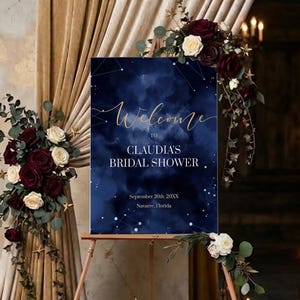 Celestial Bridal Shower Sign Template, Starry Night or Moon Wedding Welcome Sign 066CE-WLCM