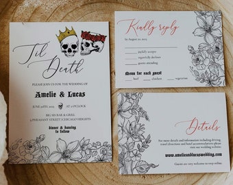 Gothic Wedding Invitation Suite Printable Template for a Till Death do us Part Black Wedding with a Skull Halloween Theme #077