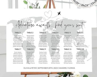 Travel Wedding Seating Chart for Destination Wedding Decor, Watercolor Map Seating Poster #072w