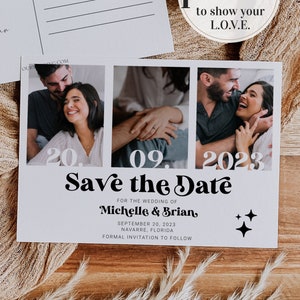 Retro 70s Save the Date for 70s themed vintage wedding | Retro Wedding Invite, Groovy Wedding Invitation | Editable Template #065b
