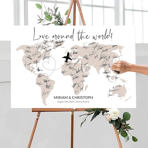 Destination Wedding Globe Guestbook Sign, Wedding Guestbook Alternative for travel themed celebration #072w