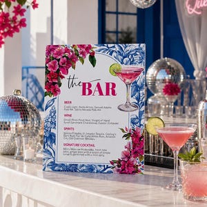 Disco Bridal Shower Bar Menu Template, Dancing Queen Signature Cocktails Sign 102MM-BAME